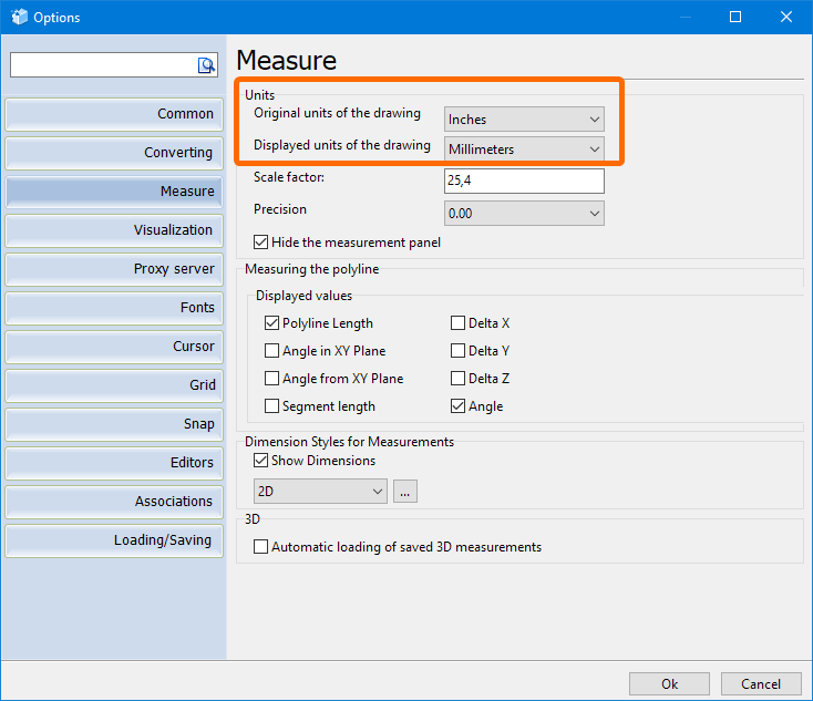 Changing of the measuring units