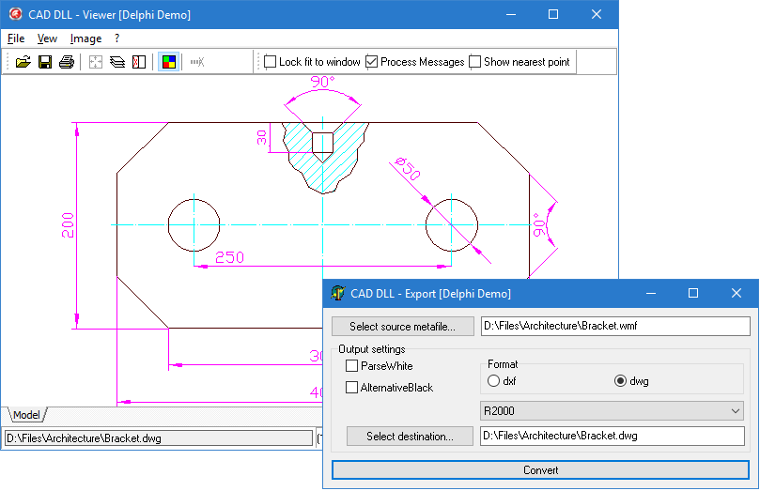 Экспорт в CAD через Windows Metafile в CAD DLL