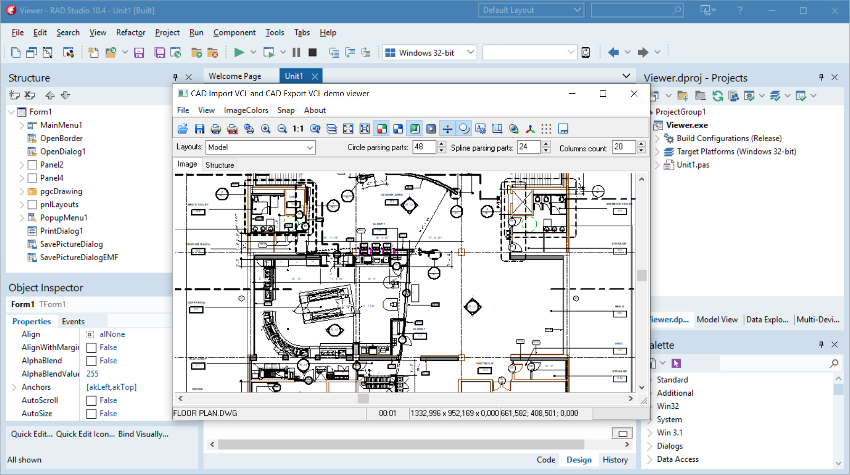 Демопроект CAD VCL в RAD Studio 10.4 Sydney